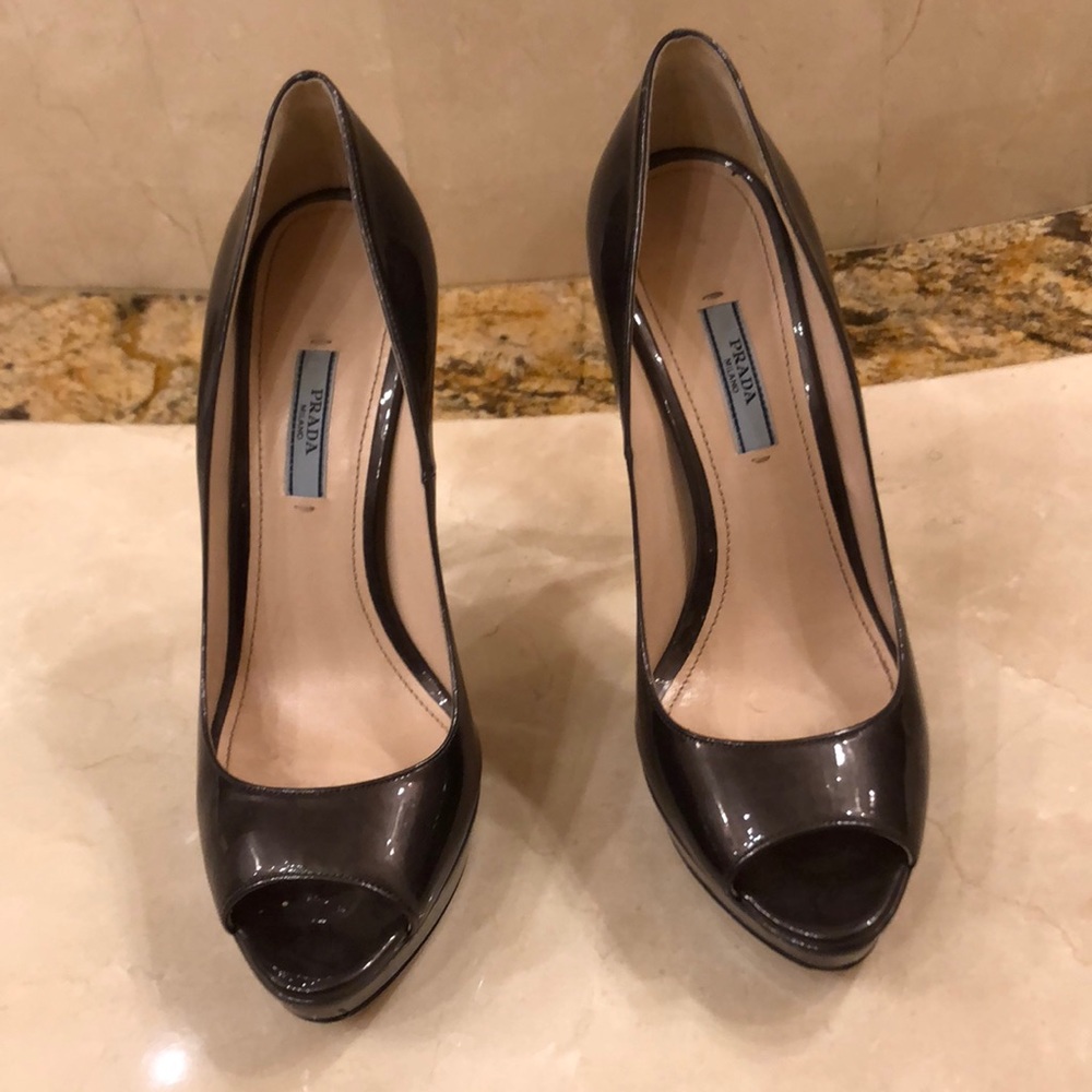 Prada Gray Patent Leather Heels